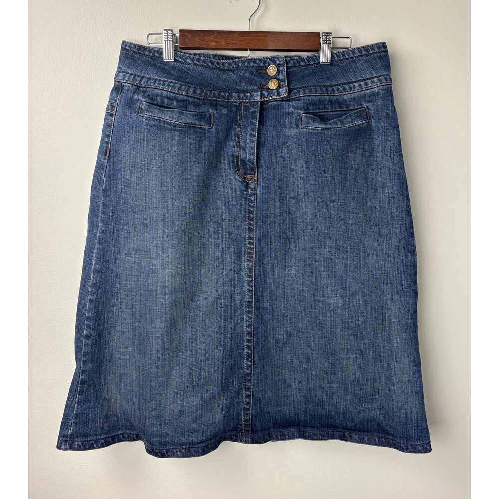 CAbi Denim Skirt Stretch A-Line Double Button Front 4-pocket 12